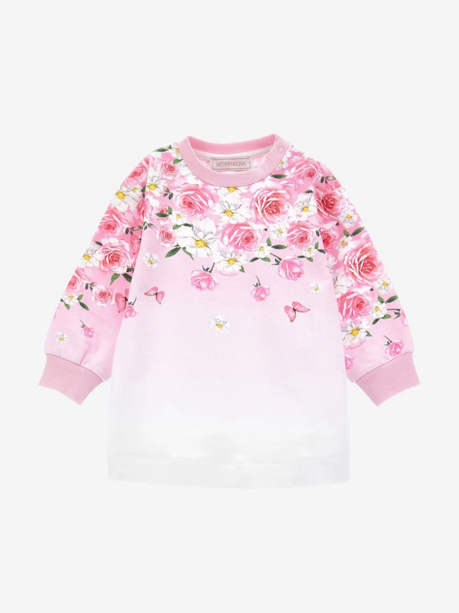 Monnalisa Baby Girls Pink Floral Sweater Dress