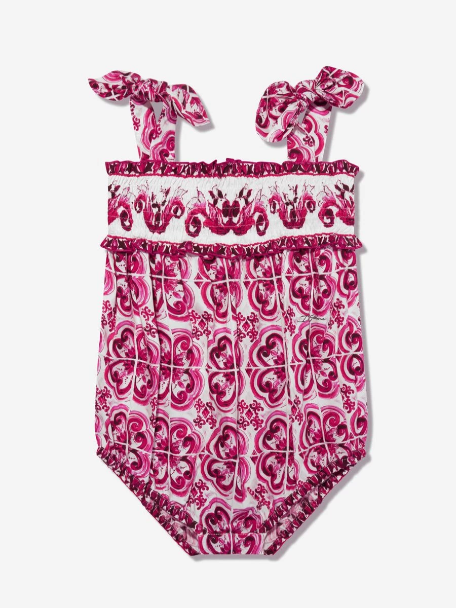 Dolce & Gabbana Kids Baby Girls Pink Majolica Floral Romper Jumpsuit