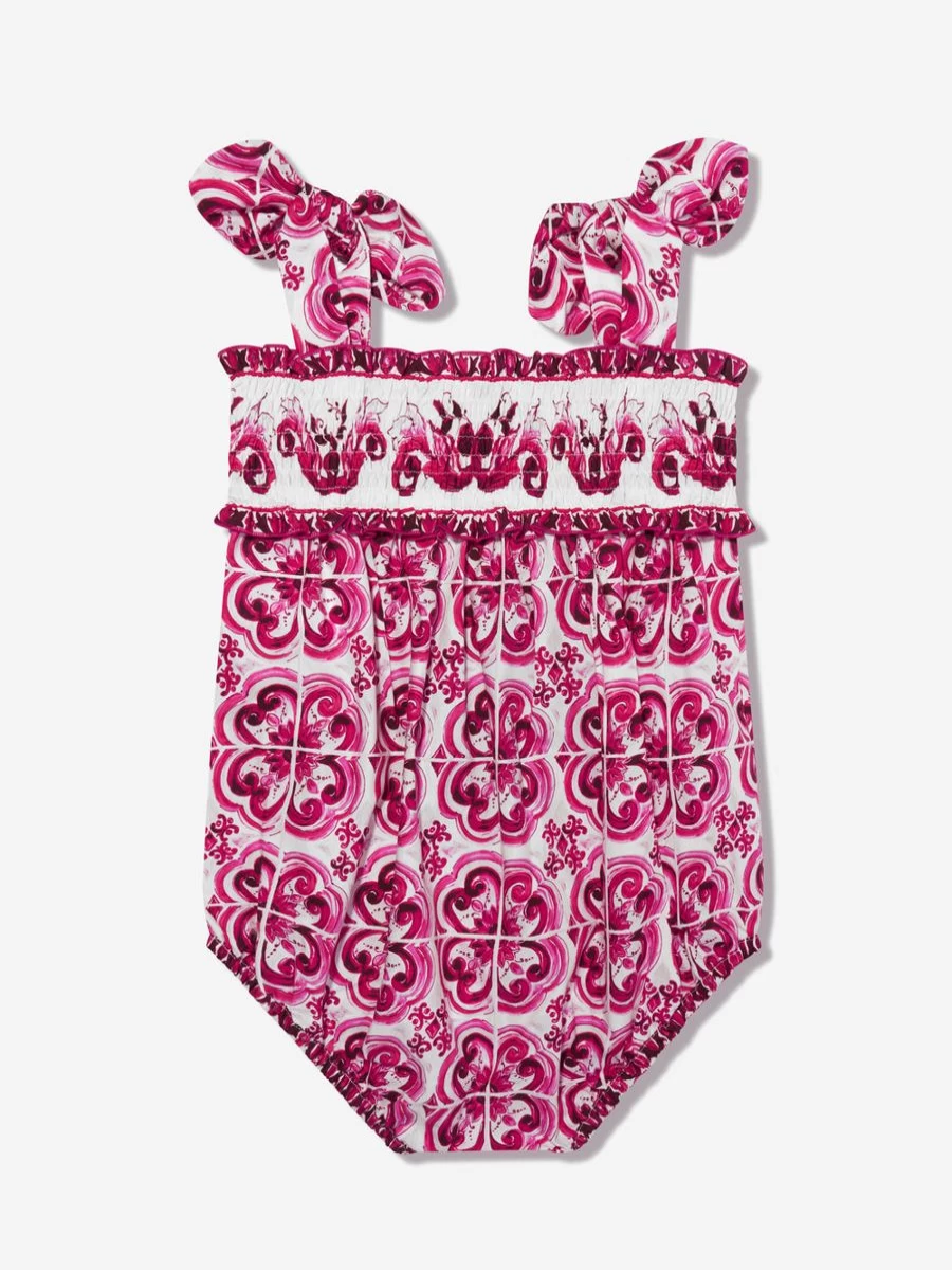 Dolce & Gabbana Kids Baby Girls Pink Majolica Floral Romper Jumpsuit