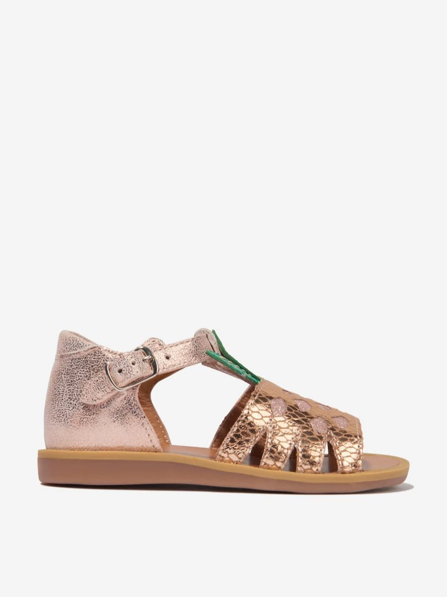 Pom D'Api Baby Girls Pink Leather Poppy Pineapple Sandals