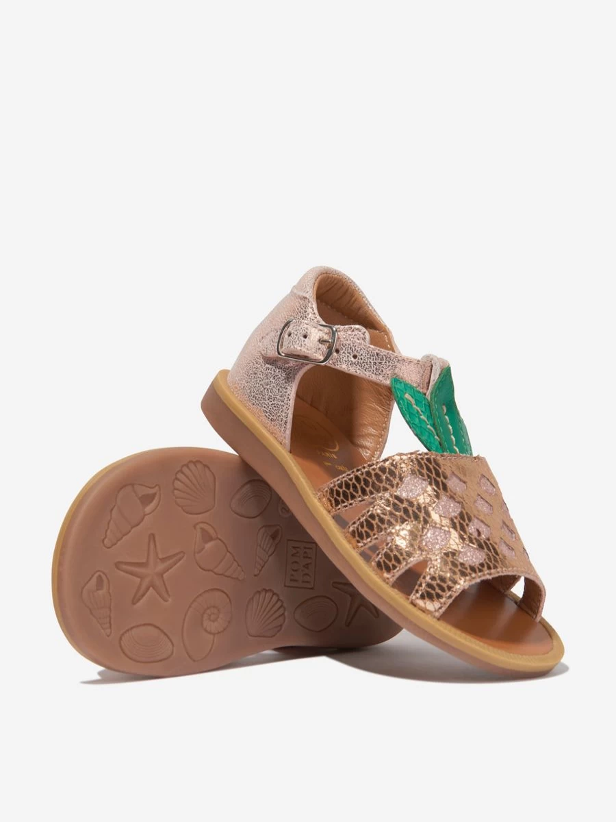 Pom D'Api Baby Girls Pink Leather Poppy Pineapple Sandals