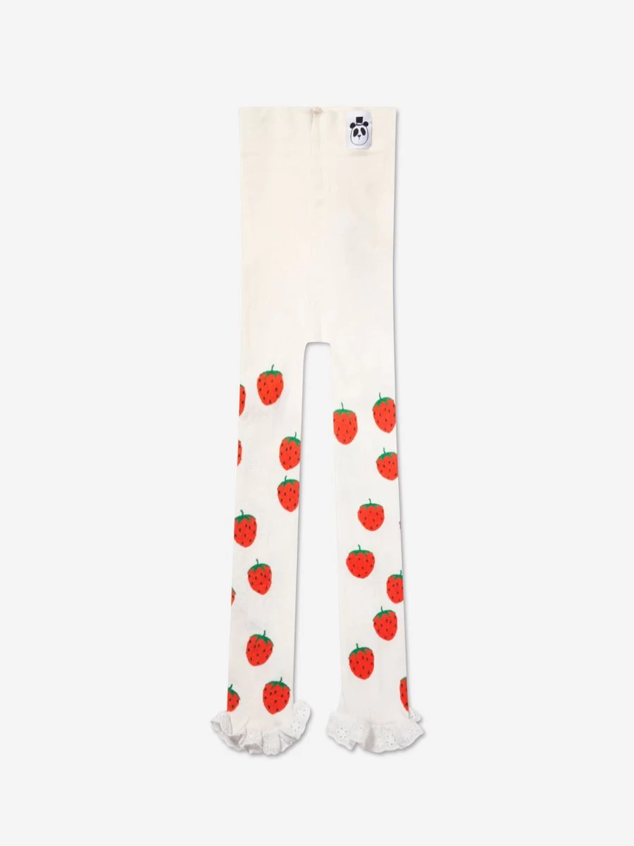 Mini Rodini Girls Ivory Strawberry Print Lace Trim Leggings