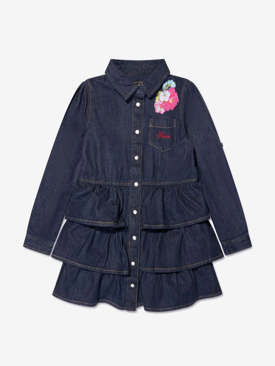 Guess Girls Blue Denim Dress - Stylish Casual Outfit for Kids