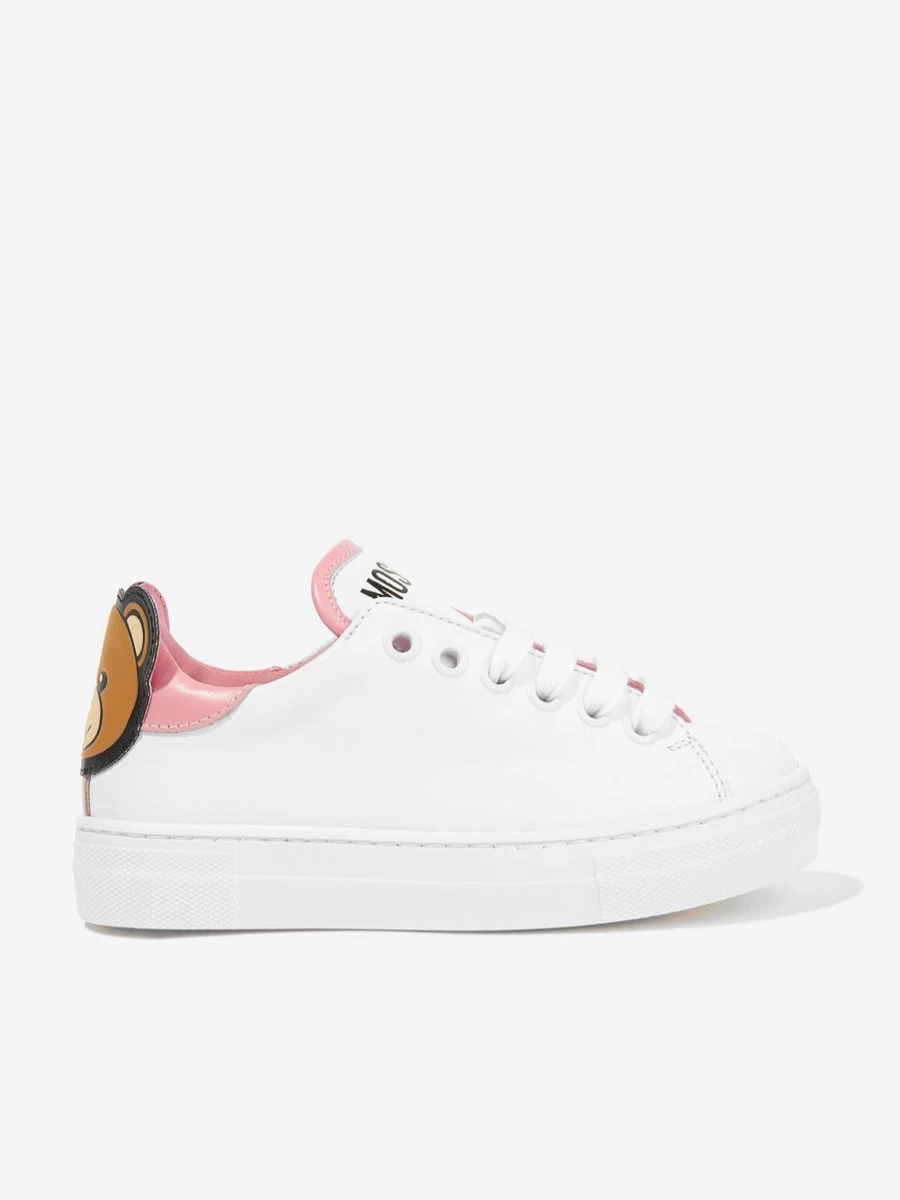 Moschino Kids Girls White Leather Teddy Bear Sneakers Trainers