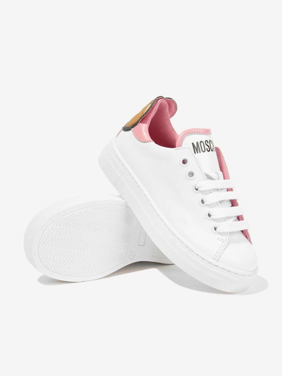Moschino Kids Girls White Leather Teddy Bear Sneakers Trainers