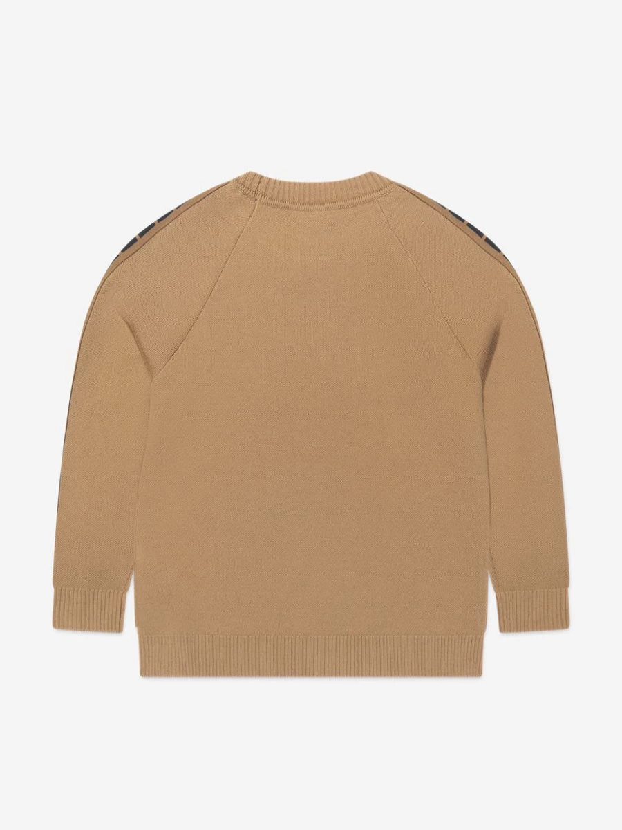 Fendi Kids Boys Brown Knitted Logo Taping Jumper Sweater