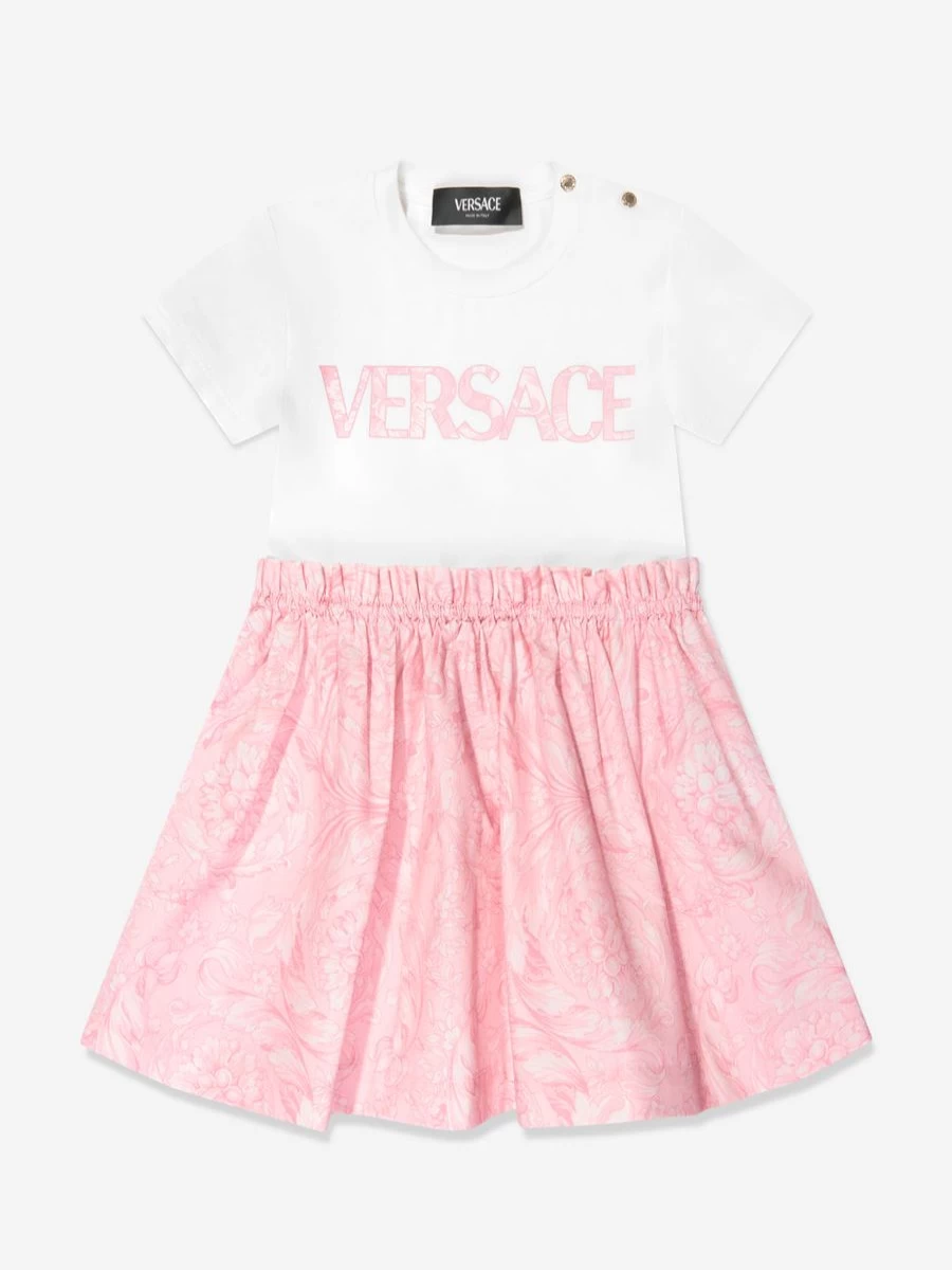 Versace Baby Girls Pink Barocco Logo Jersey Dress