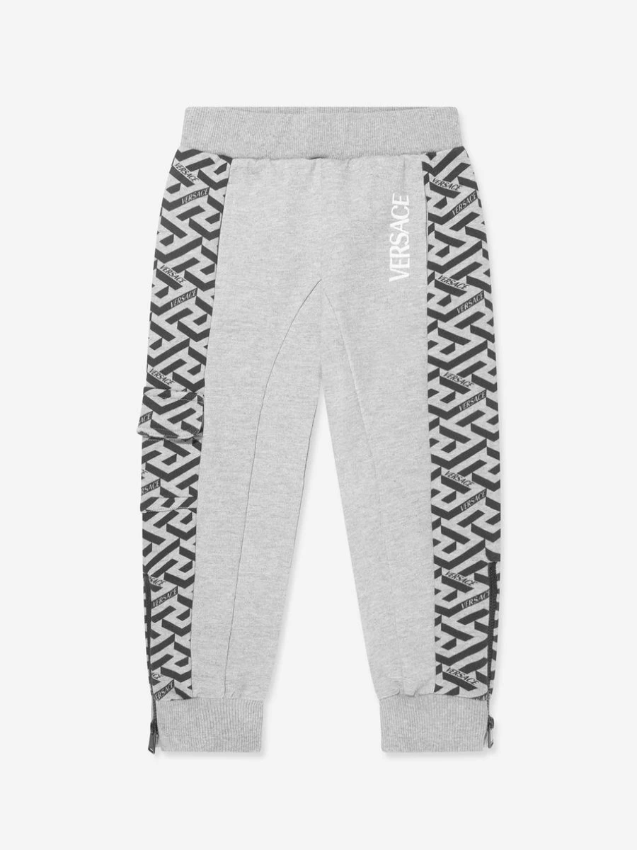 Versace Boys Grey La Greca Logo Joggers Pants for Kids