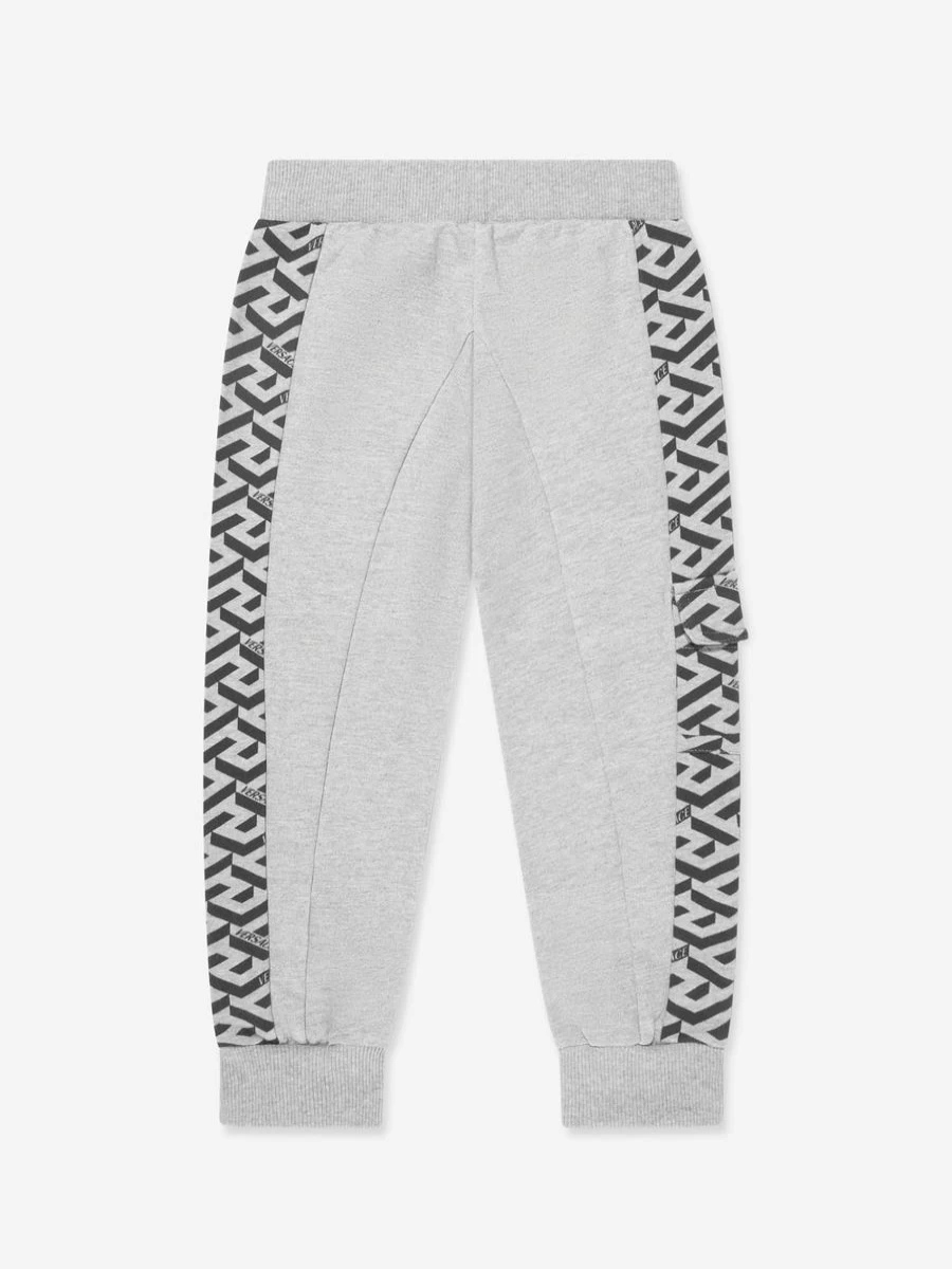 Versace Boys Grey La Greca Logo Joggers Pants for Kids