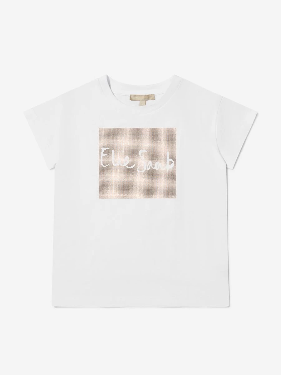 Elie Saab Girls' Cotton Jersey Logo T-Shirt for Kids - Comfortable & Stylish Tee