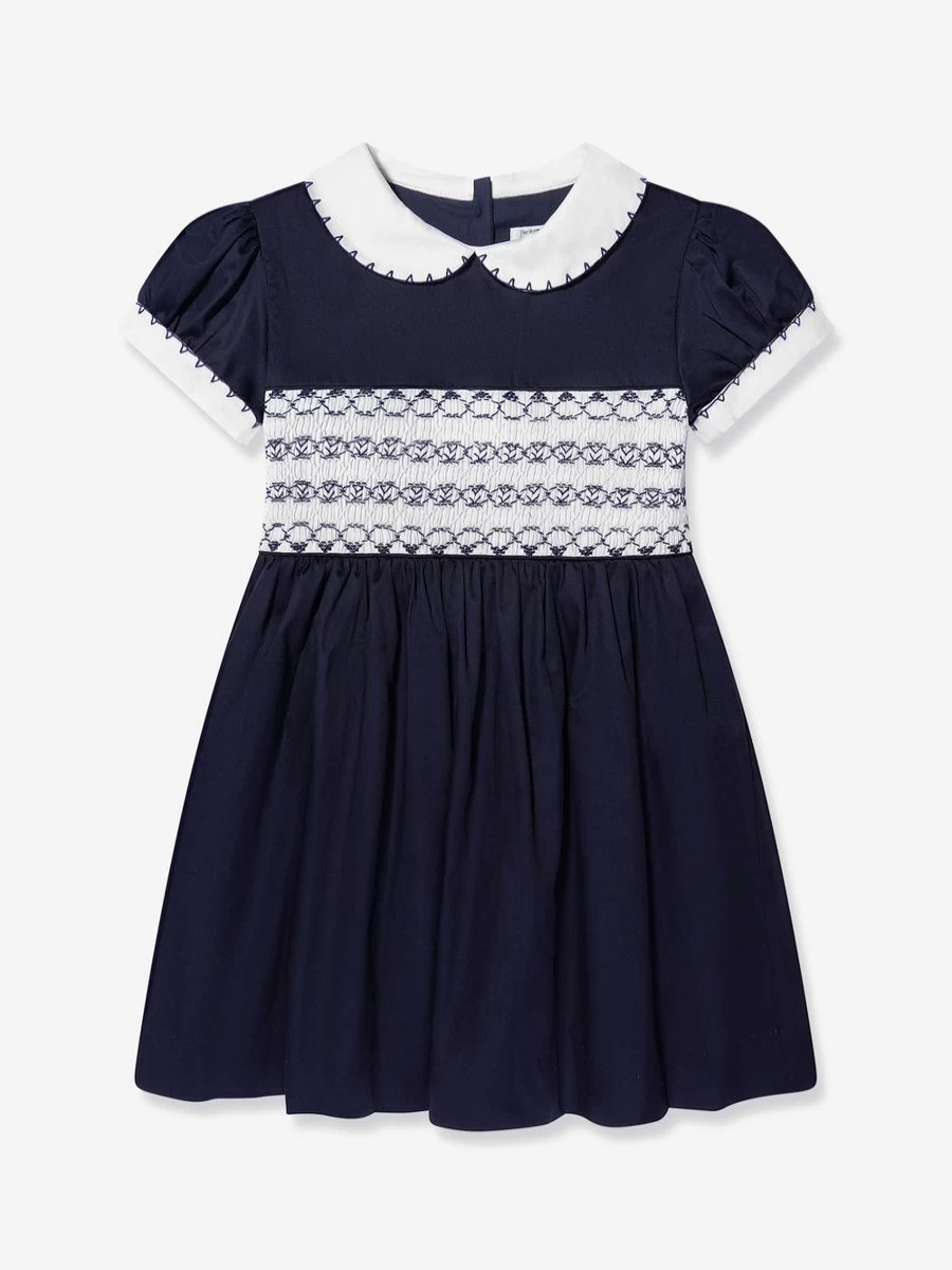 Rachel Riley Navy Smocked Dress & Bloomers Set for Baby Girls - Classic Elegant Outfit