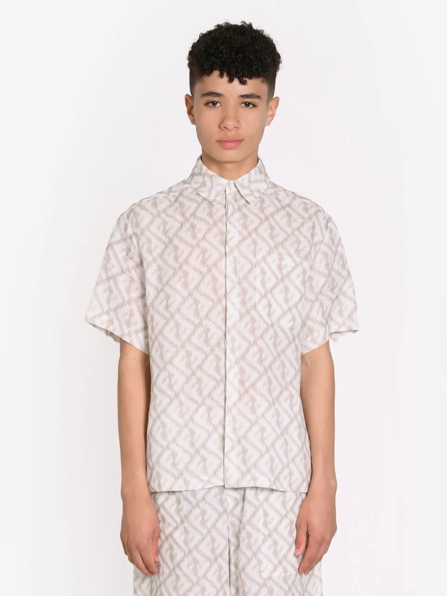Fendi Kids Boys Ivory Linen Short Sleeve Shirt with Logo