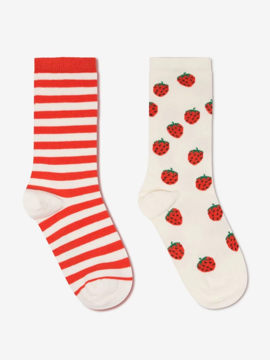 Mini Rodini Girls' Strawberry Print Socks 2-Pack - Red Fun Kids' Ankle Socks