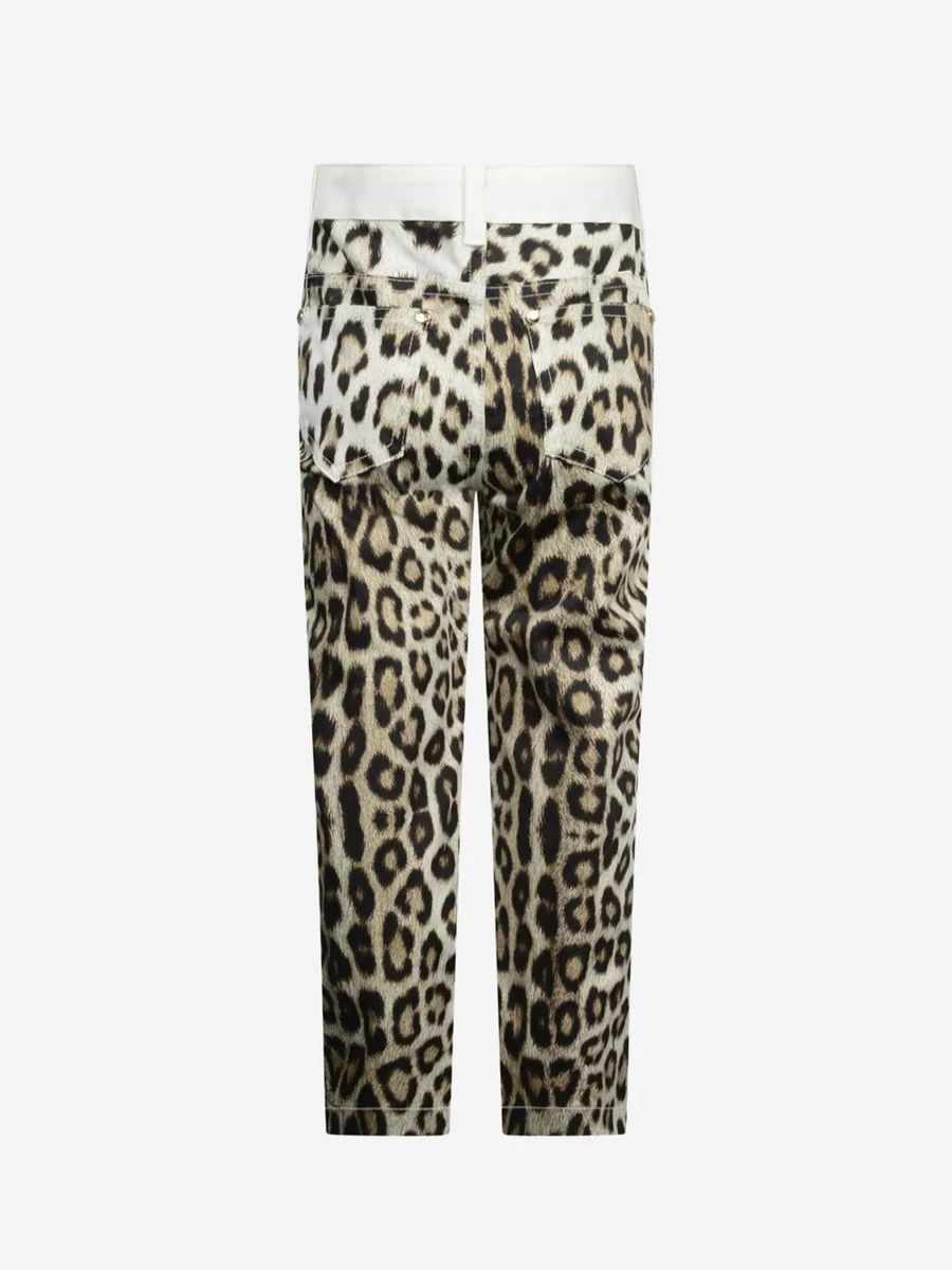 Roberto Cavalli Girls Leopard Print Gabardine Trousers for Kids