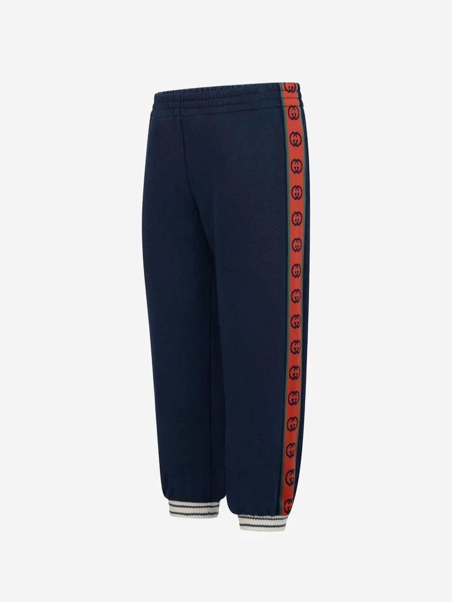 Gucci Kids Boys Cotton Joggers with GG Trim - Comfortable Casual Pants