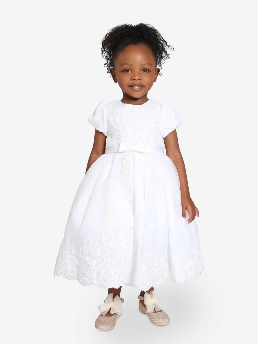 Sarah Louise Baby Girls White Ballerina Length Ceremonial Dress for Special Occasions