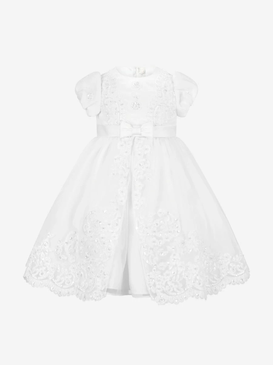 Sarah Louise Baby Girls White Ballerina Length Ceremonial Dress for Special Occasions