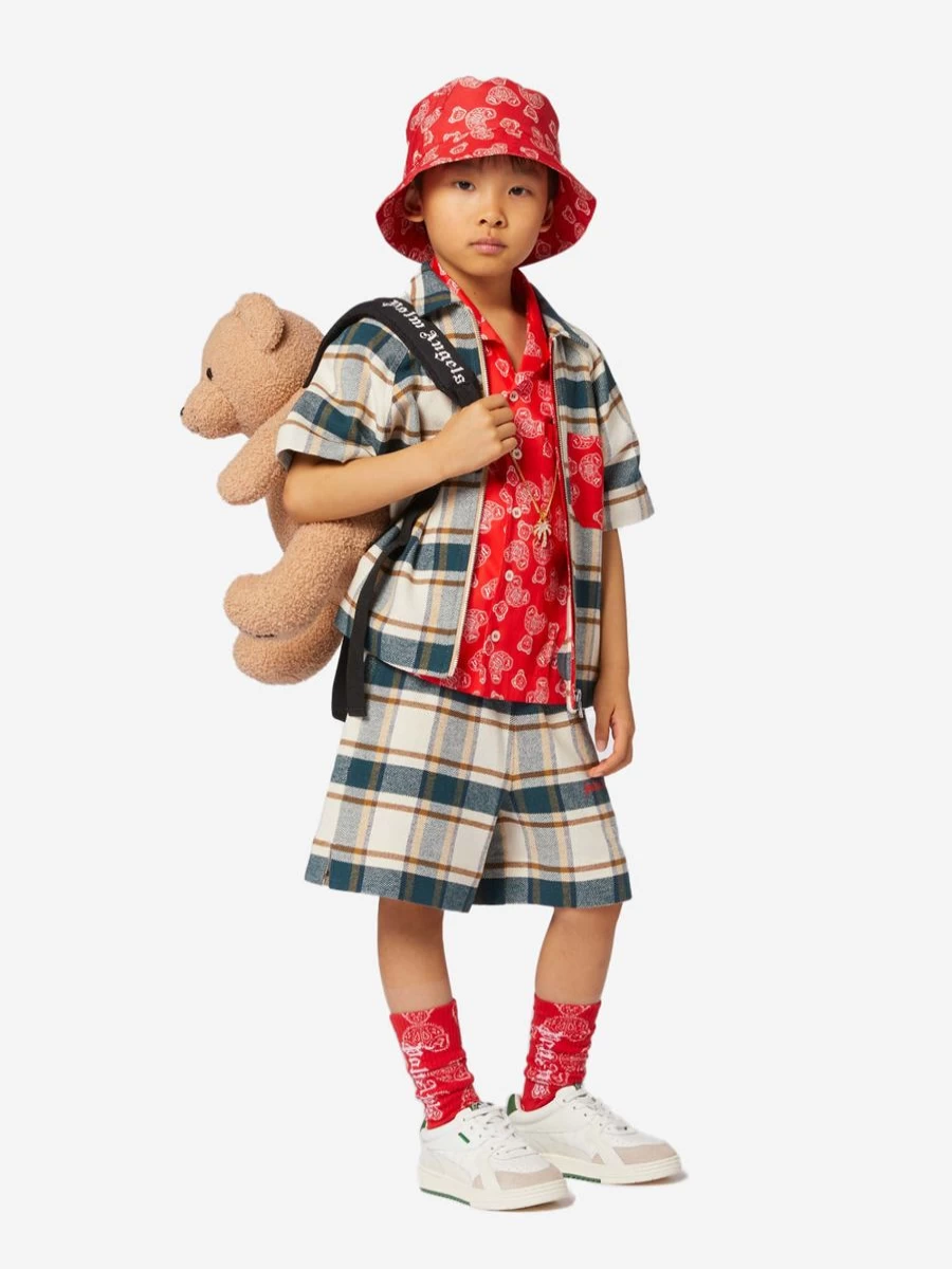 Palm Angels Boys Green Checkered Bear & Paisley Print Shirt