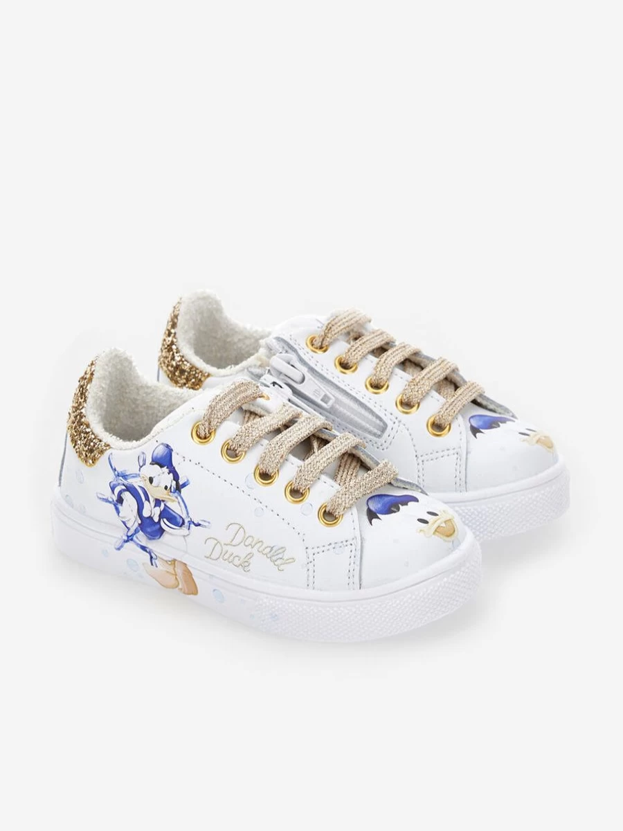 Monnalisa Girls' White Donald Duck Sneakers for Comfort and Style