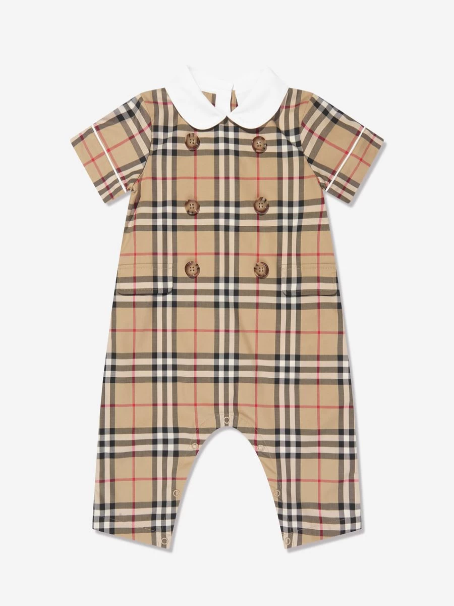 Burberry Kids Baby Octavian Checkered Beige Romper - Classic Archive Style