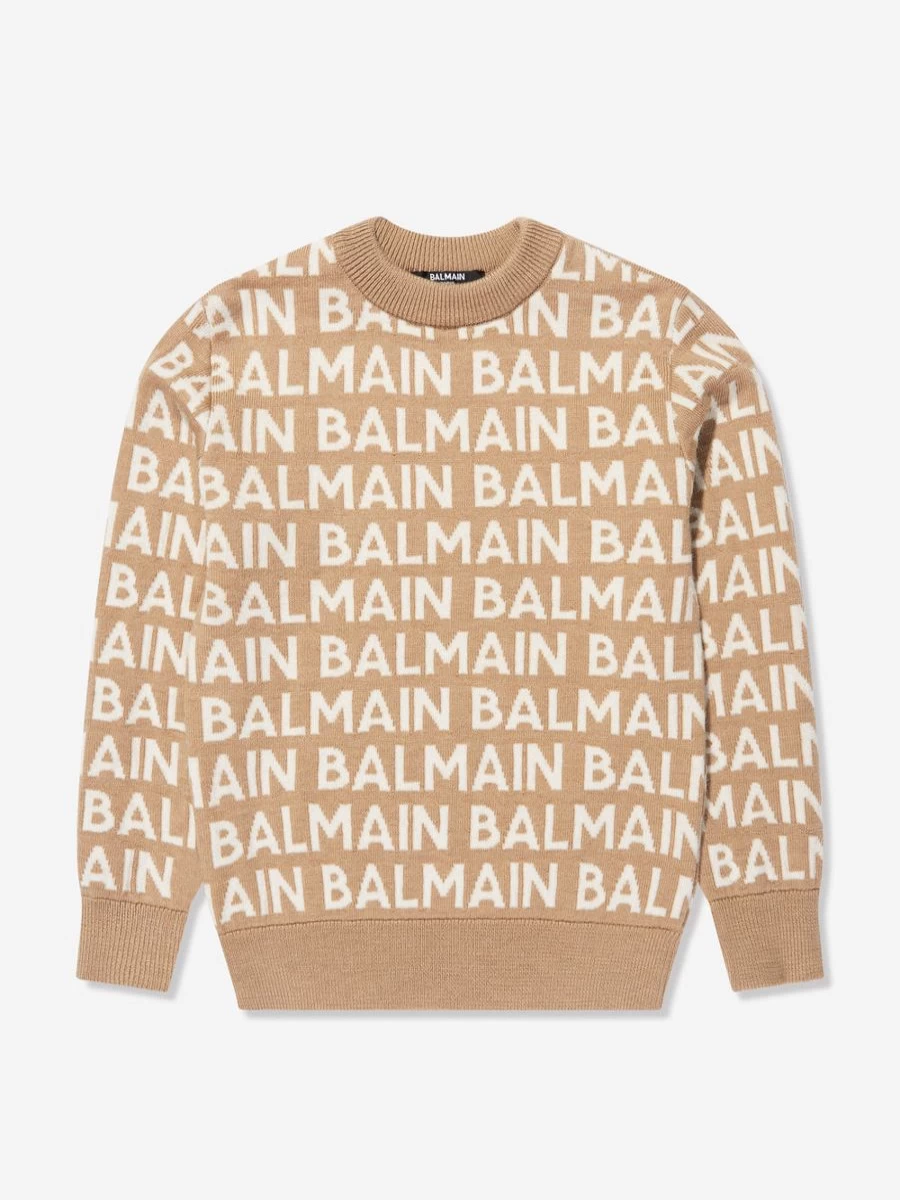 Balmain Boys Brown Wool Blend Knit Jumper