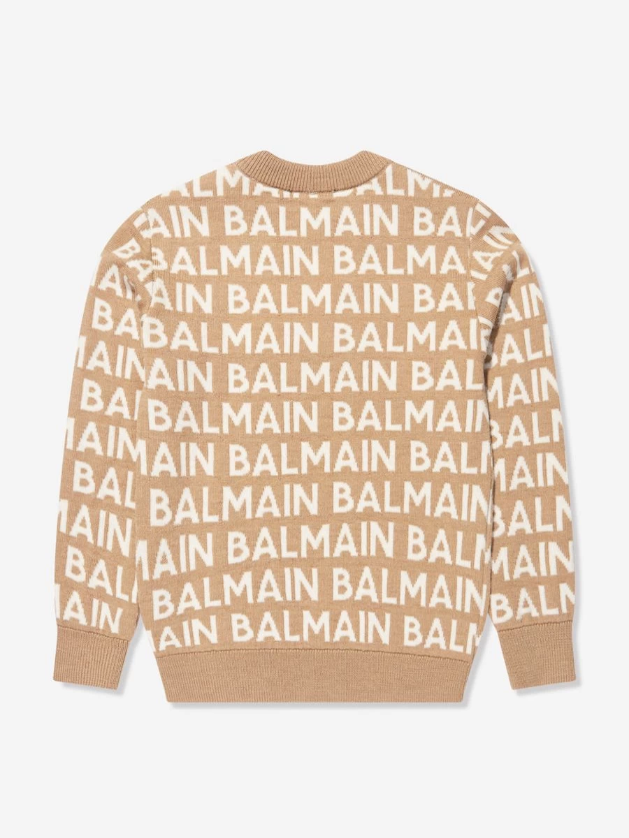 Balmain Boys Brown Wool Blend Knit Jumper