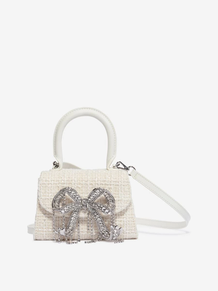 Self Portrait Girls Ivory Boucle Micro Bow Handbag