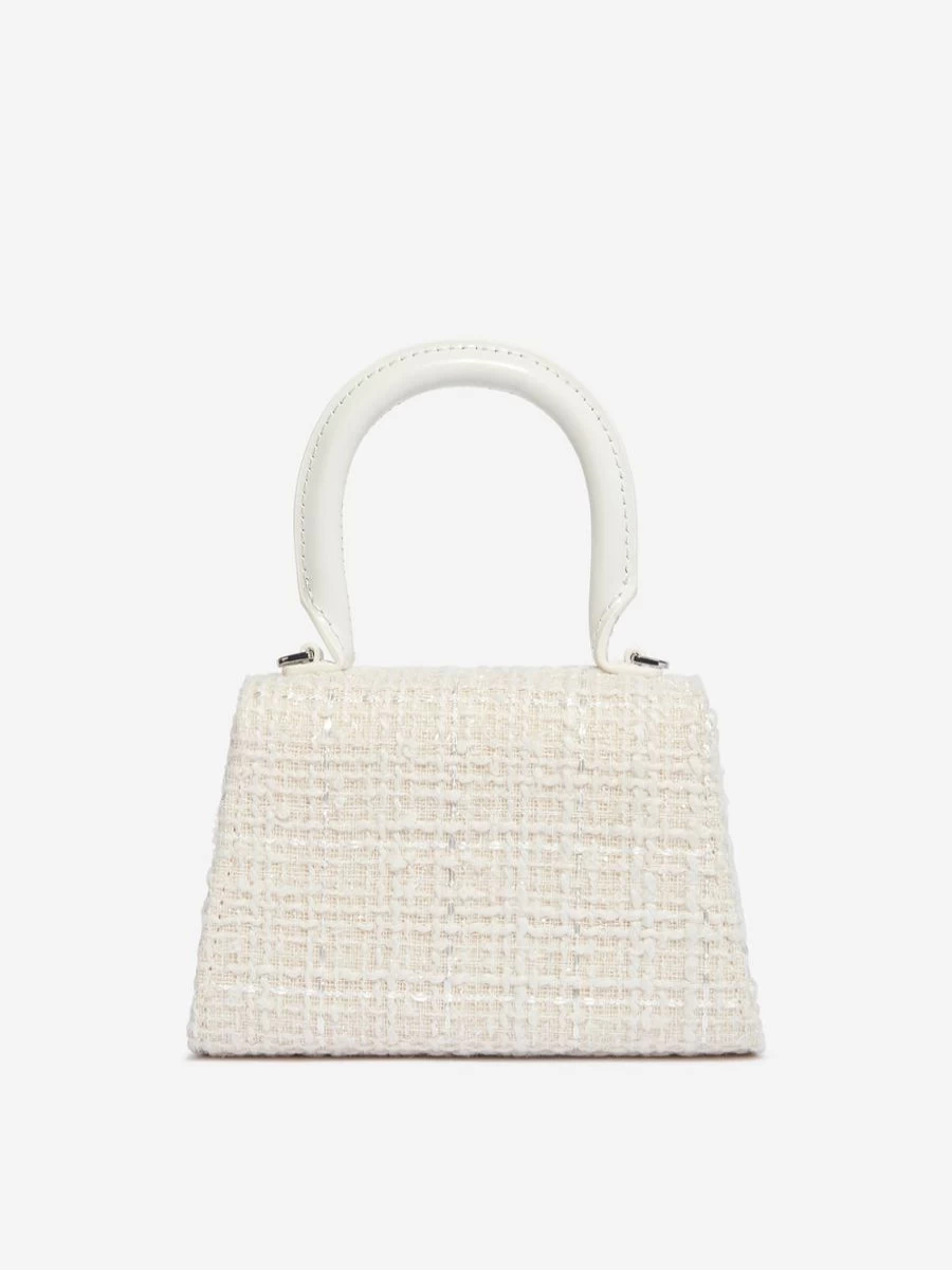 Self Portrait Girls Ivory Boucle Micro Bow Handbag