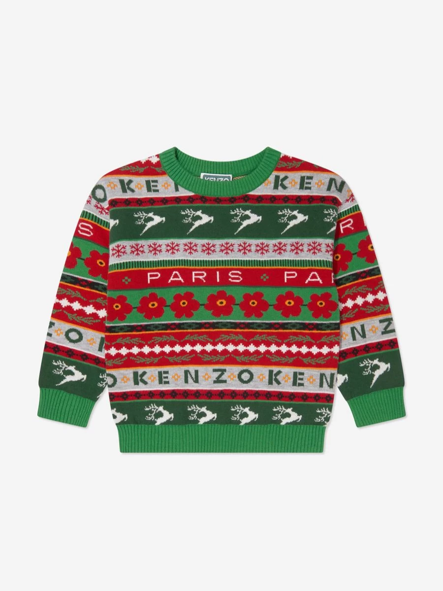 KENZO KIDS Girls' Green Seasonal Knitted Jumper | Cozy Winter Sweater for Girls