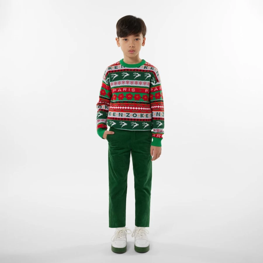 KENZO KIDS Girls' Green Seasonal Knitted Jumper | Cozy Winter Sweater for Girls