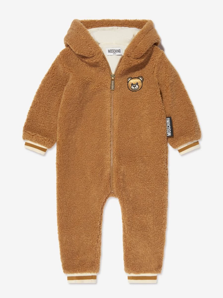 Moschino Kids Brown Baby Teddy Bear Romper Outfit for Infants