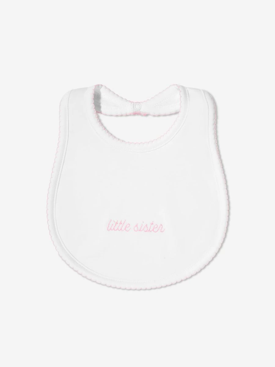 Magnolia Baby White Little Sister Bib for Infant Girls - Soft & Adorable Feeding Bib