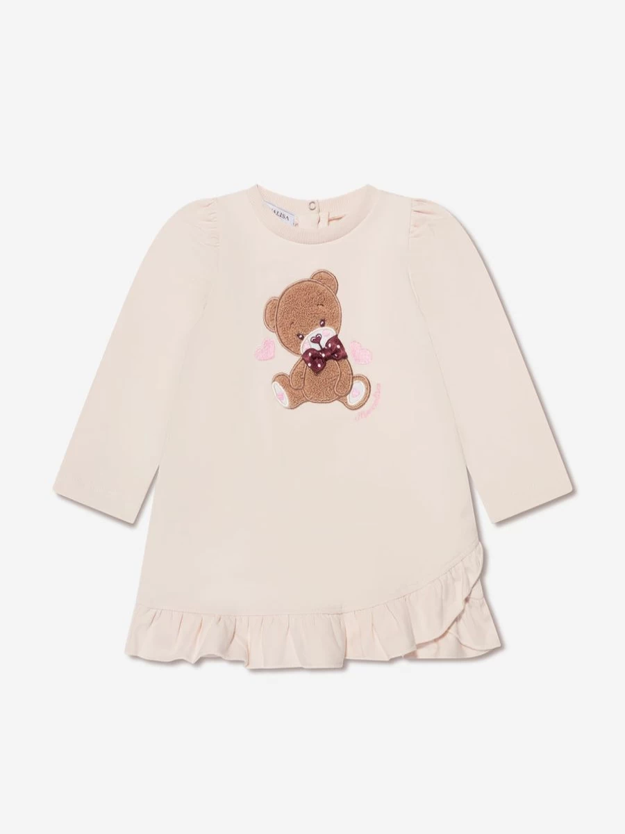 Monnalisa Baby Girls Ivory Teddy Bear Knit Sweater Dress