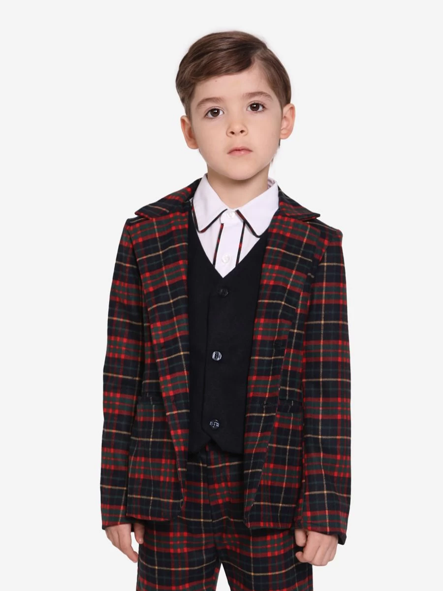 Patachou Navy Tartan Blazer for Boys - Classic Kids Formal Wear