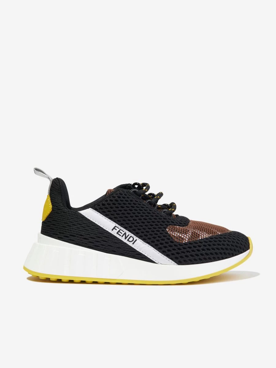 Fendi Kids Girls Black Mesh Logo Trainers - Lightweight Comfortable Sneakers