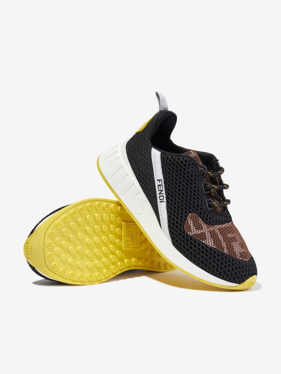 Fendi Kids Girls Black Mesh Logo Trainers - Lightweight Comfortable Sneakers