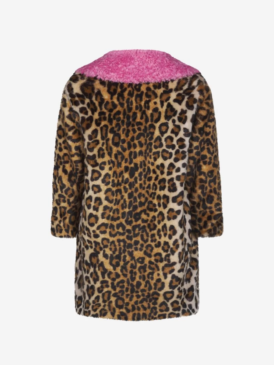 Monnalisa Girls' Faux Fur Coat with Stylish Print - Warm Winter Jacket for Girls