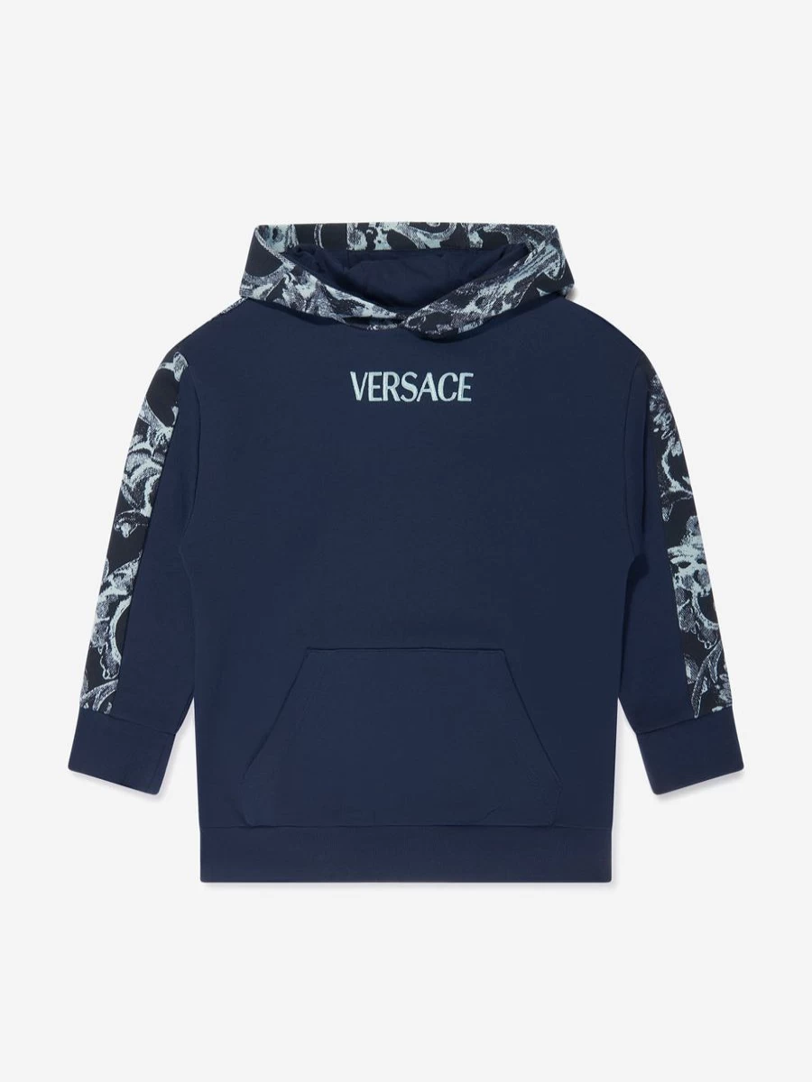 Versace Boys Navy Barocco Logo Hoodie | Designer Kids Sweatshirt
