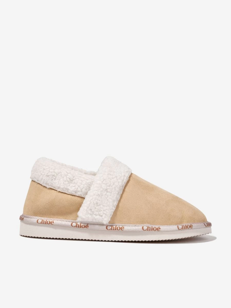 Chloé Girls Beige Suede Slippers | Luxurious Comfort for Kids