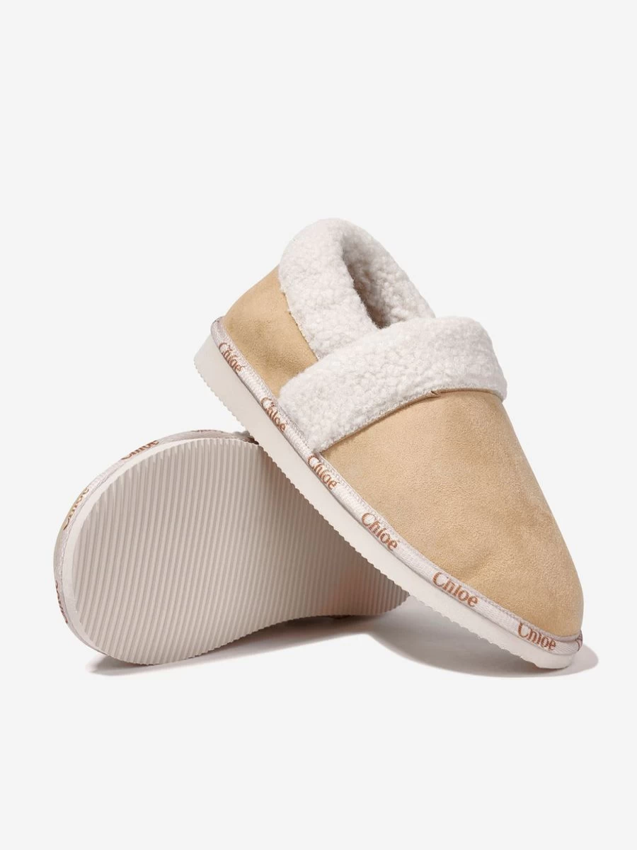 Chloé Girls Beige Suede Slippers | Luxurious Comfort for Kids