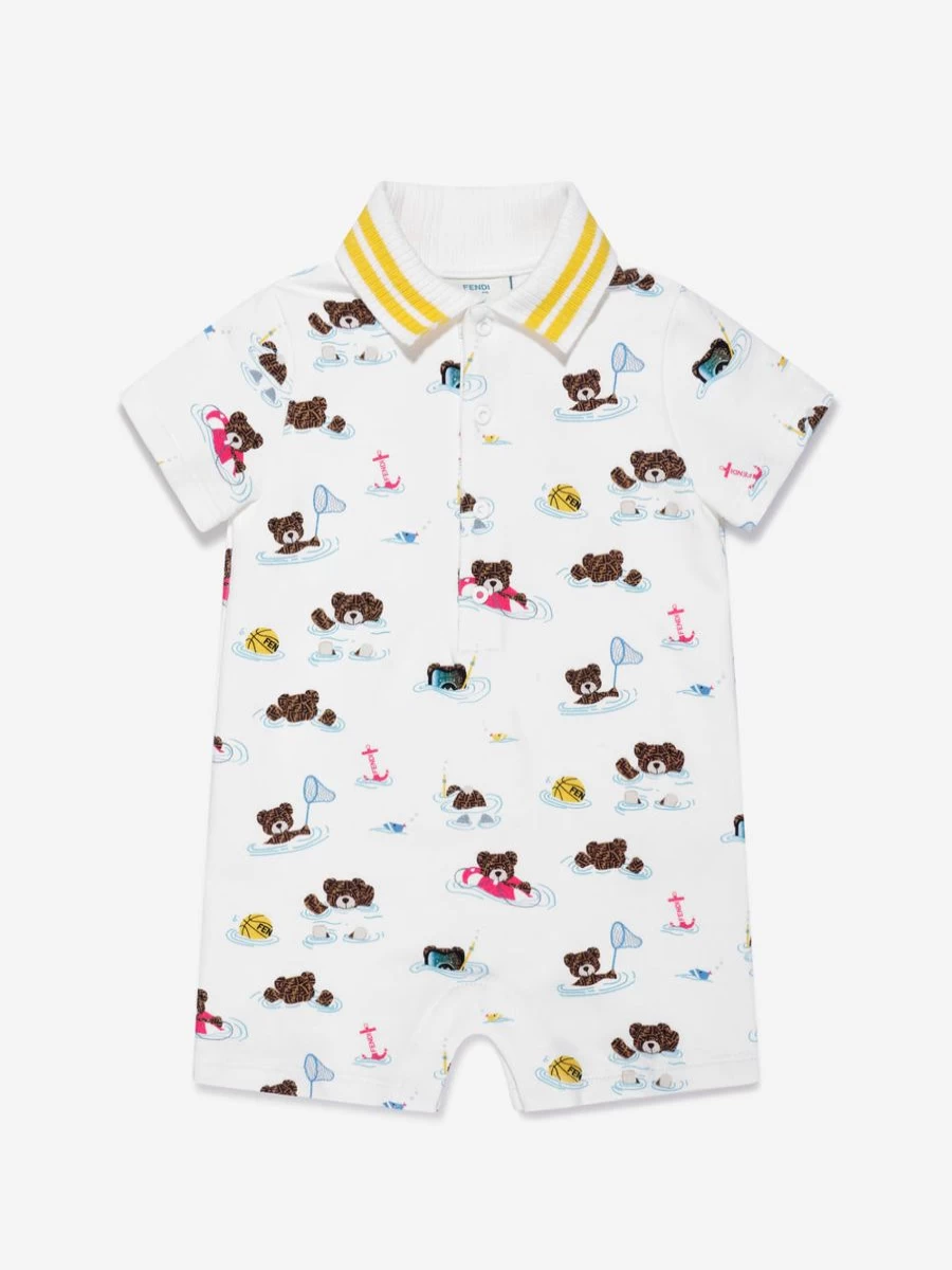 Fendi Kids Baby Bear Beach Party White Romper for Infants