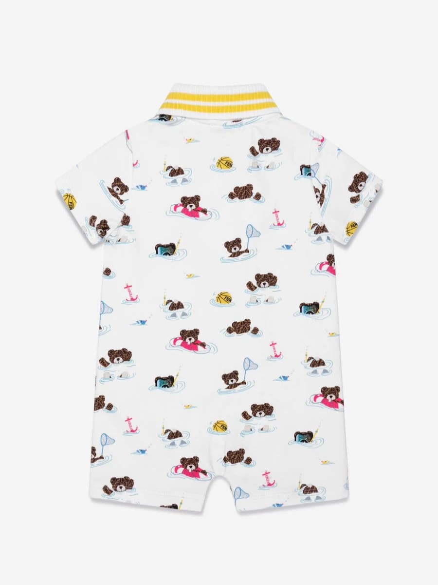 Fendi Kids Baby Bear Beach Party White Romper for Infants