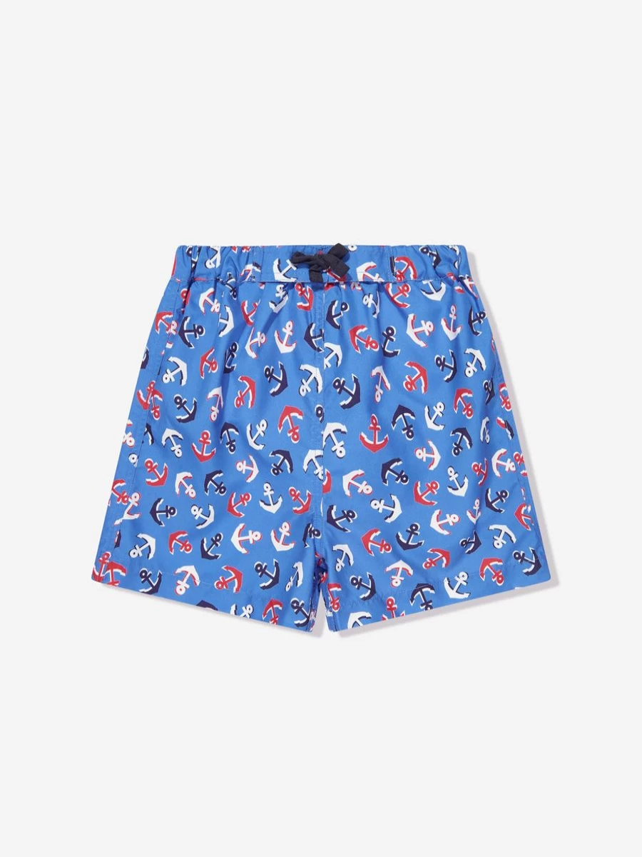 Rachel Riley Boys' Blue Anchor Print Swim Shorts – Quick-Dry Children's Beachwear