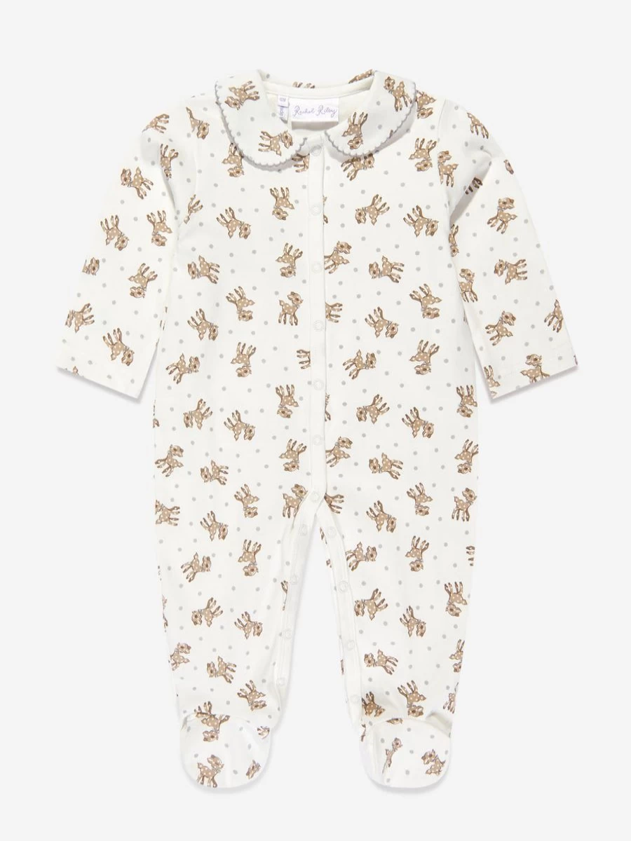 Rachel Riley Boys' White Baby Fawn Babygrow - Newborn Infant Romper