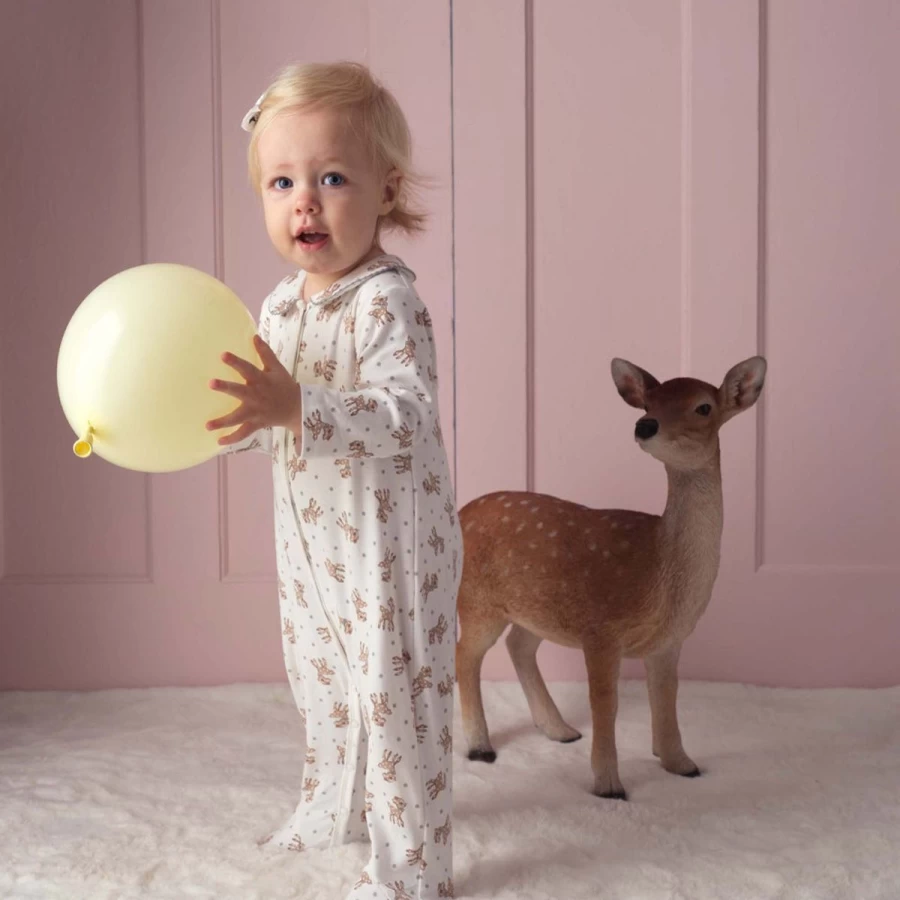 Rachel Riley Boys' White Baby Fawn Babygrow - Newborn Infant Romper