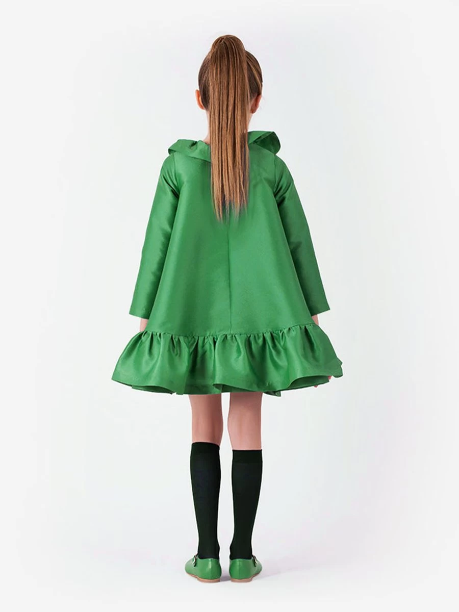 Mama Luma Teen Girls Green Flared Ruffles Dress - Elegant & Stylish Party Outfit