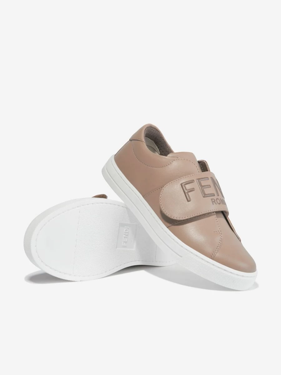 Fendi Kids Girls Beige Leather Logo Trainers - Stylish Comfort for Little Ones