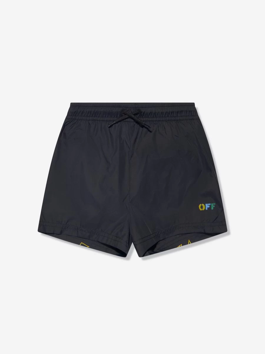Off-White Boys' Black Diagonal Logo Swim Shorts for Swimming & Beach