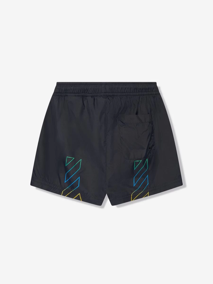 Off-White Boys' Black Diagonal Logo Swim Shorts for Swimming & Beach
