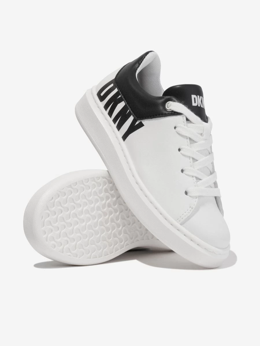 DKNY Girls' White Leather Logo Trainers for Kids - Stylish & Comfortable